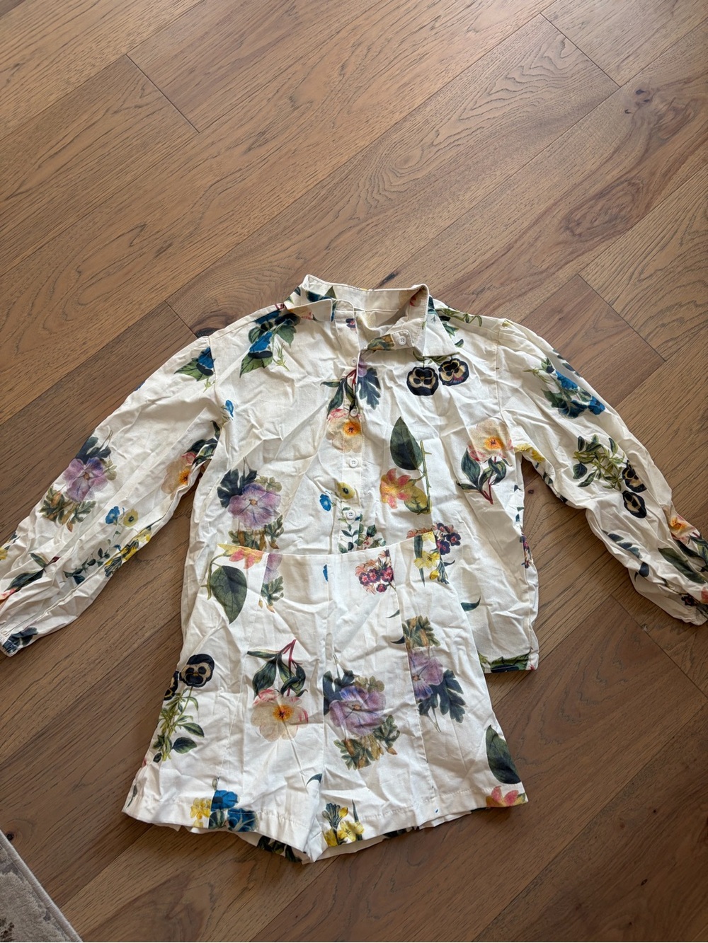 Amazon Floral Button-Up Top in Cream with Multicolor Blooms